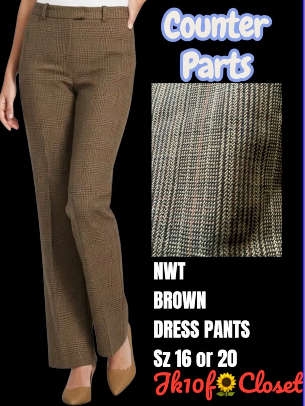 LOWEST🌺COUNTERPARTS Sz 16 or Sz 20 CLASSIC BROWN PLAID CAREER DRESS PANTS